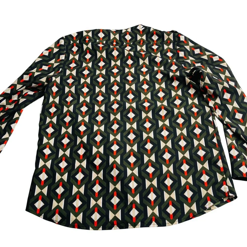 Calvin Klein Womens Long-Sleeve Geometric Pattern Button-Down Blouse‎ L